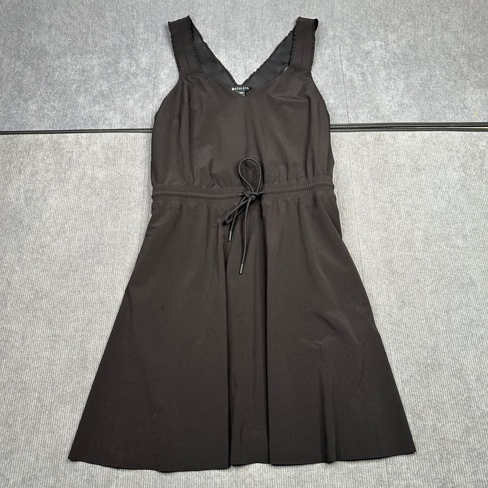 Athleta Black V-Neck Sleeveless Drawstring Waist Active Travel Dress Y2k Medium